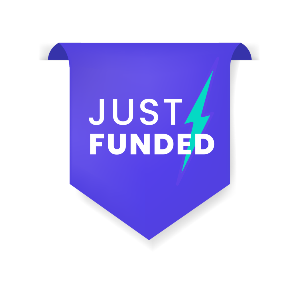 "just funded" sticker for your use when running a crowdfunding campaign on Crowdfundr.