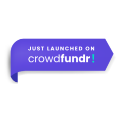 Campaign sticker that reads "Just launched on Crowdfundr!"